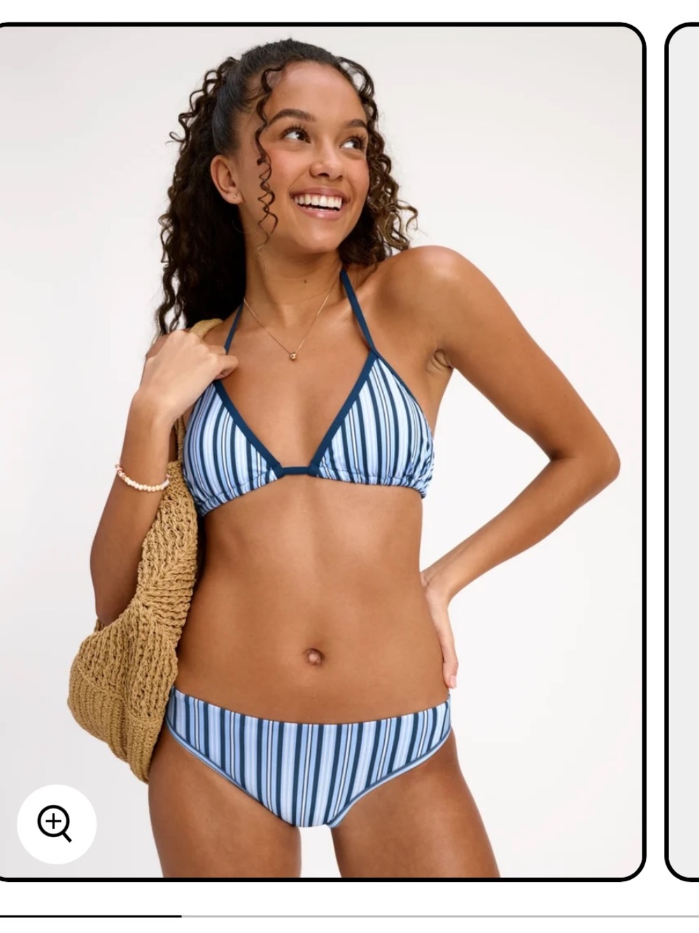 Kt by Knox Striped Blue Swim Bikini Bottom & String Top Set Women’s Medium